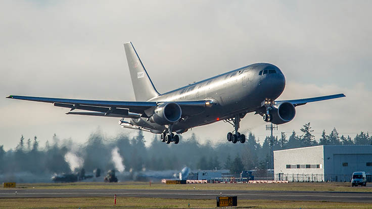 Initial US Air Force Boeing KC-46A tanker takes flight