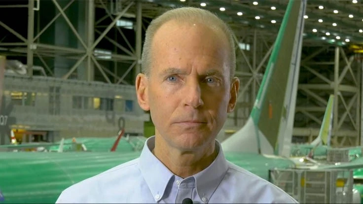 Still from a company video released April 4, 2019, of Boeing CEO Dennis Muilenburg