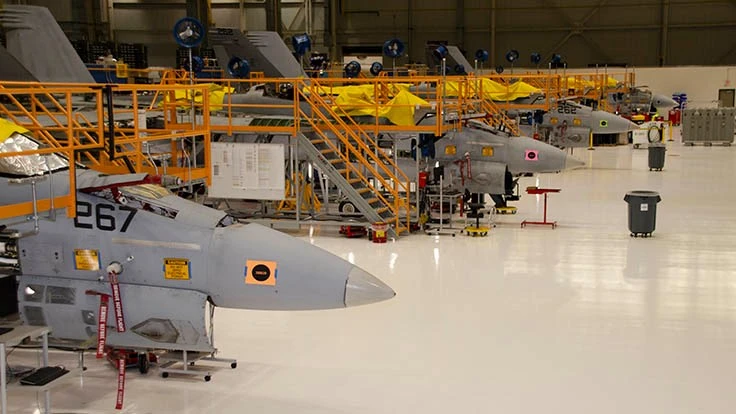 Boeing’s F/A-18 Service Life Modification program has received its second contract to induct 12 jets. In 2023, the program will begin converting them to Block III configuration. 