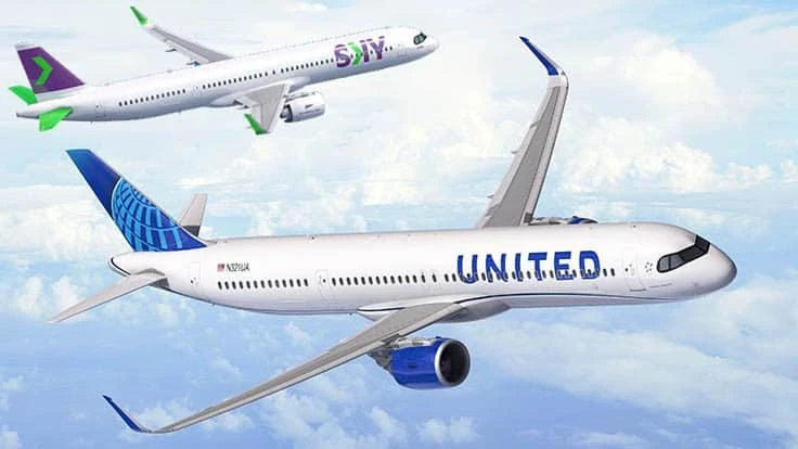 Combined illustrations of the two airlines’ A321XLRs.