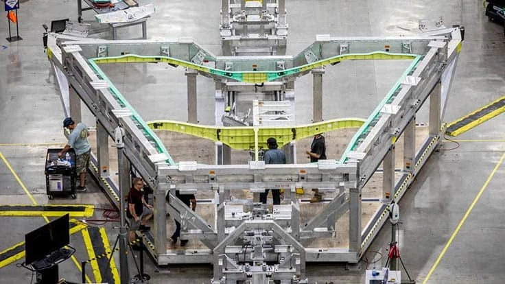 Wing parts of NASA’s X-59 being assembled at Lockheed Martin’s Skunk Works factory in Palmdale, California.