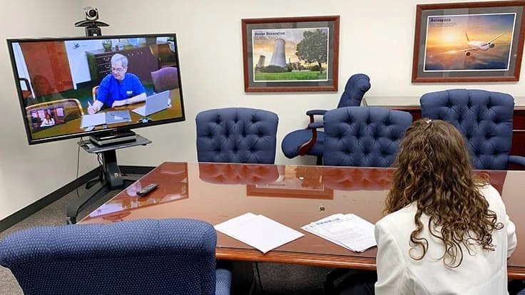 Melissa Gruszka prepares for AS9100 audit virtually with Ed Engelhard, vice president of corporate quality at Solar Atmospheres.