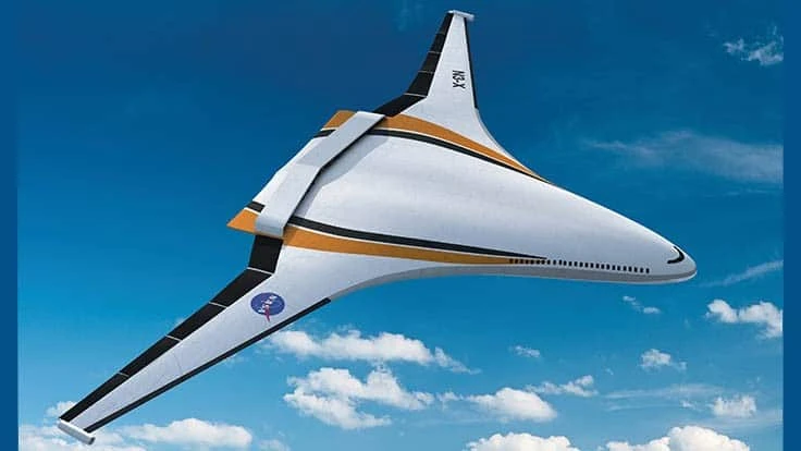 This NASA concept, called the N3-X, uses a number of superconducting electric motors to drive the distributed fans to lower the fuel burn, emissions, and noise. 