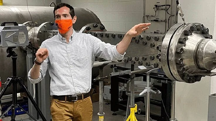 Christopher Combs in the hypersonics lab.