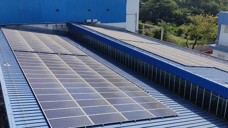 Renewable energy by solar panels at Seco Tools Pune, India.