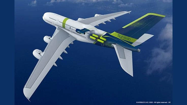 Hydrogen tanks inside an A380 will feed a GE Passport turbofan mounted on the fuselage.