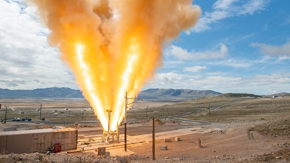The abort motor for NASA’s Orion spacecraft launch abort system completes its final qualification test at the Northrop Grumman Promontory, Utah, test area.