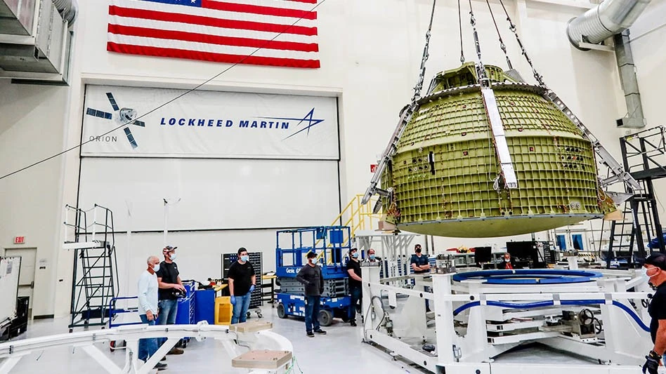 Artemis III at crew module at NASA in Feb. 2022.