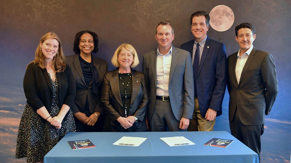 L to R: AIA Manager of Strategic Initiatives Savannah Horton, American Rocketry Challenge Program Director Katrina Hill, NASA Deputy Administrator Pam Melroy, AIA President & CEO Eric Fanning, NASA Associate Administrator for STEM Engagement Mike Kincaid, AIA VP of Space Systems Mike French.