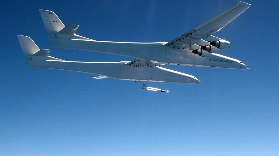 Stratolaunch successfully releases the Talon-0 (TA-0) separation test vehicle from its Roc air launch platform on May 13, 2023.