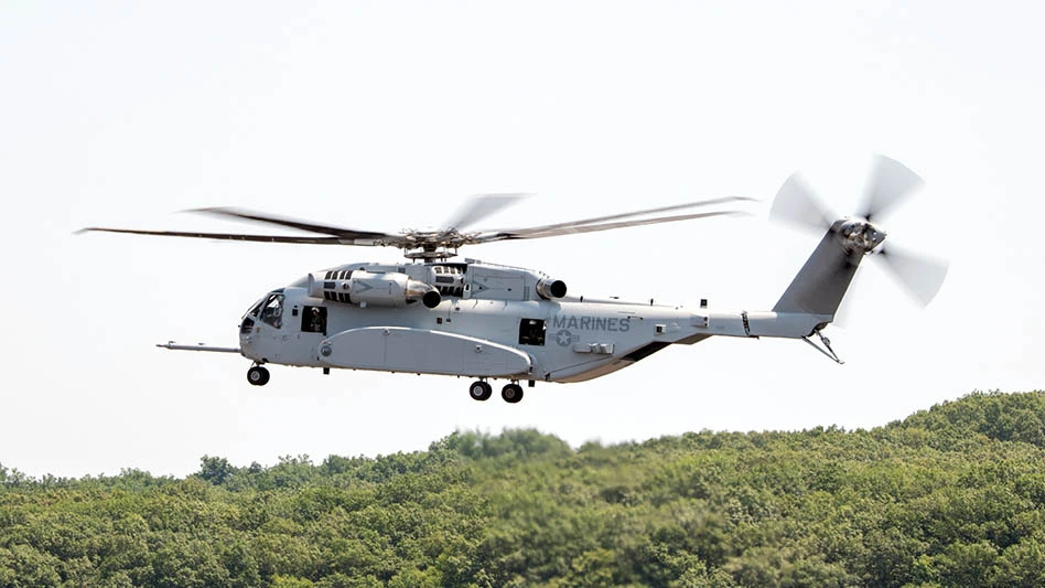 U.S. Marines conduct a CH-53K test flight at Sikorsky in Stratford, Connecticut.