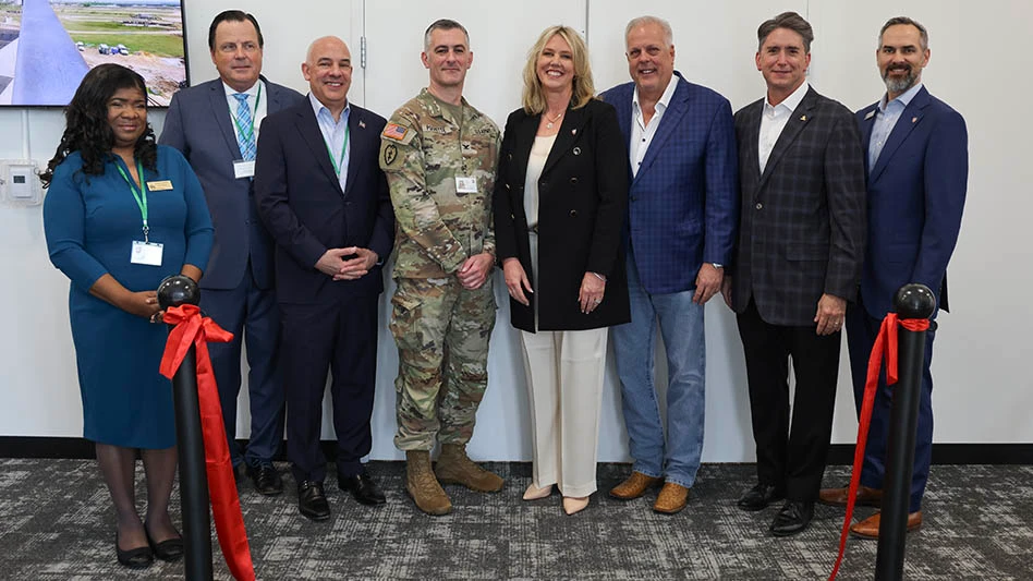(Left to right): Nikkie Hunter, Arlington City Council Member, Michael Jacobson, President and CEO, Greater Arlington Chamber of Commerce; State Representative Chris Turner; COL Jeffrey Poquette, Program Manager, FLRAA; Lisa Atherton, President and CEO, Bell; Mayor Jim Ross, City of Arlington; Trey Yelverton, Arlington City Manager; Ryan Ehinger, SVP & Program Director, FLRAA, Bell.