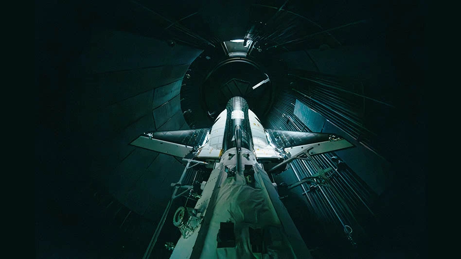 Dream Chaser Tenacity and its Shooting Star cargo companion are shown stacked inside a thermal vacuum test chamber at NASA’s Neil Armstrong Test Facility on April 26, 2024.