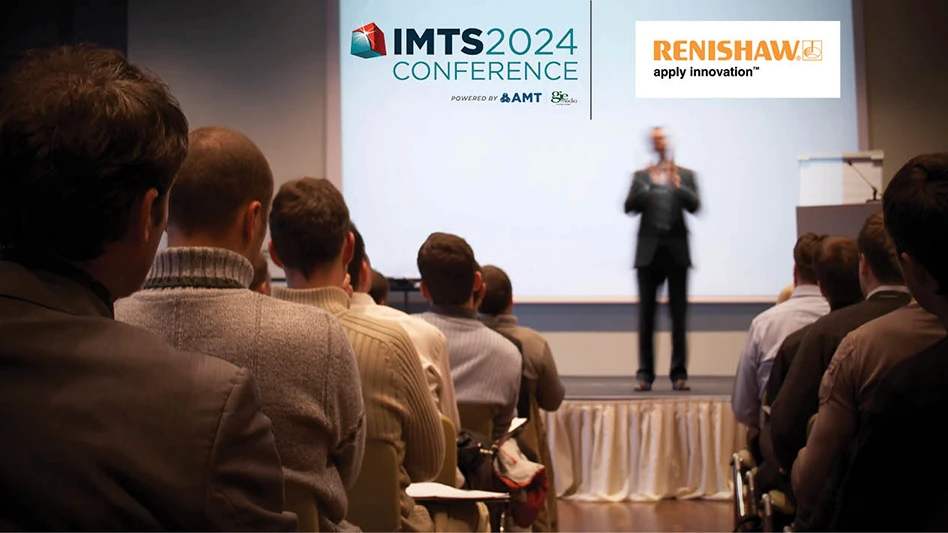 A screen showing logos from IMTS 2024 and Renishaw