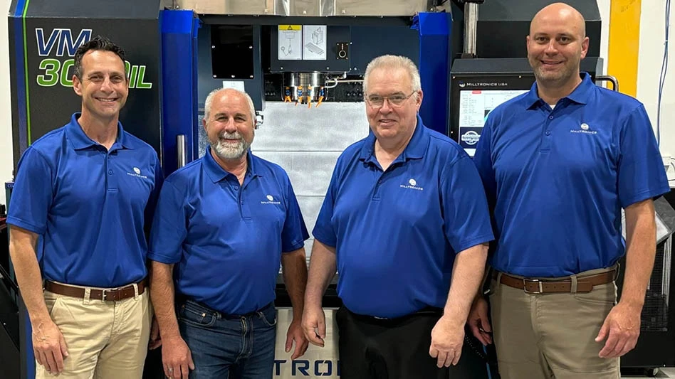 Left to right: Ryan Delahanty, Don Hammer, Brian Starnes, and Steve Schermann at Milltronics’ headquarters in Indianapolis, Indiana.