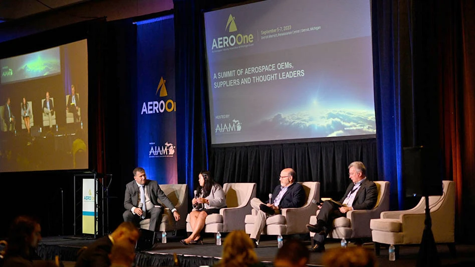 A panel discussion at AeroOne 2023.