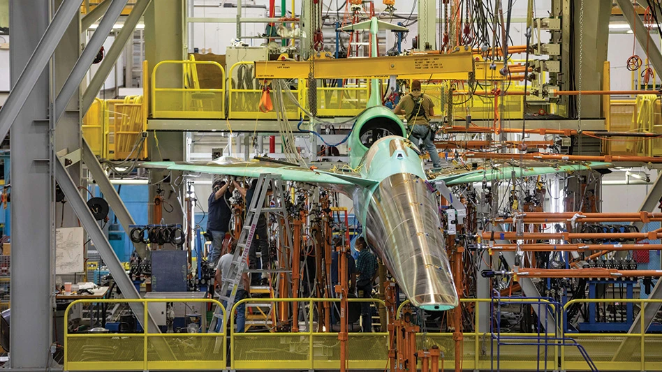 NASA’s X-59 supersonic aircraft undergoing tests at a Lockheed Martin facility.
