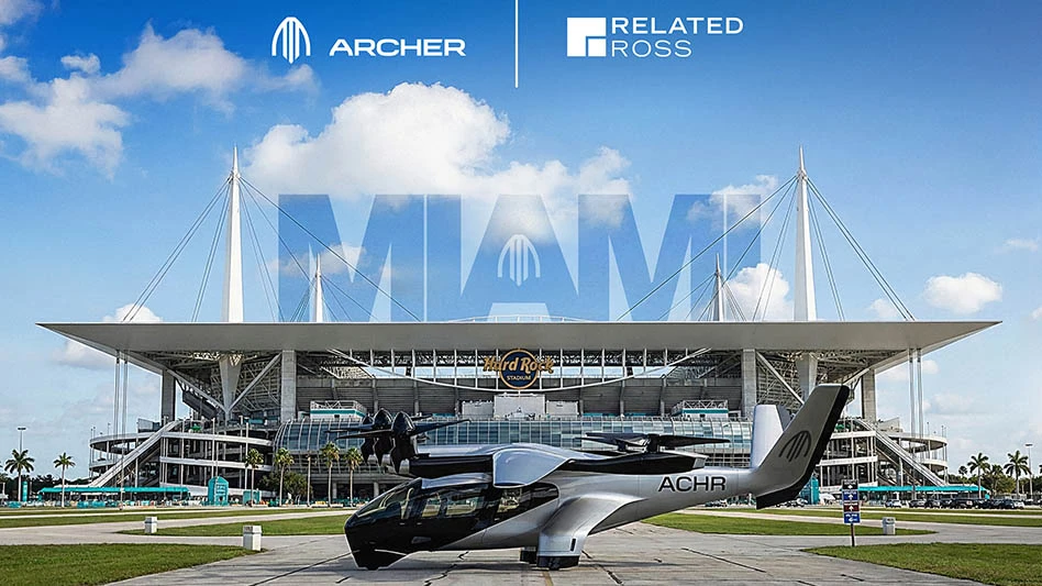 air taxi paked in front of stadium