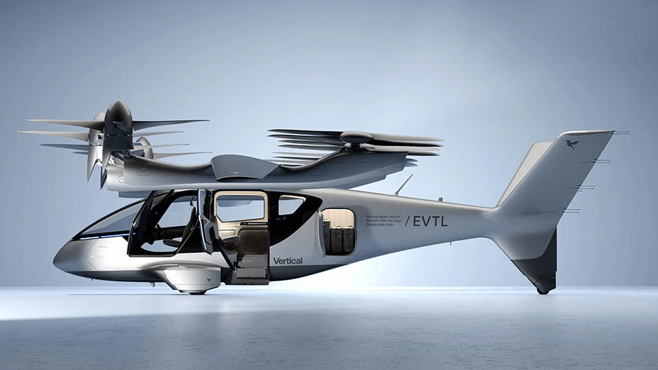evtol aircraft with pale blue background