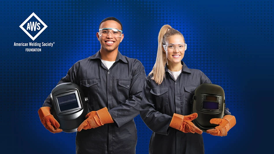 young adult male and female with welding equipment
