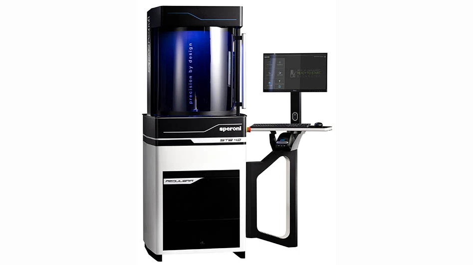 free-standing tool balancing machine against a white background