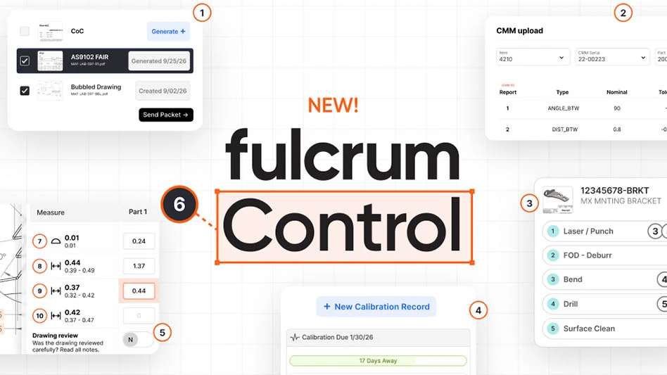 Fulcrum logo surrounded by software screen shots