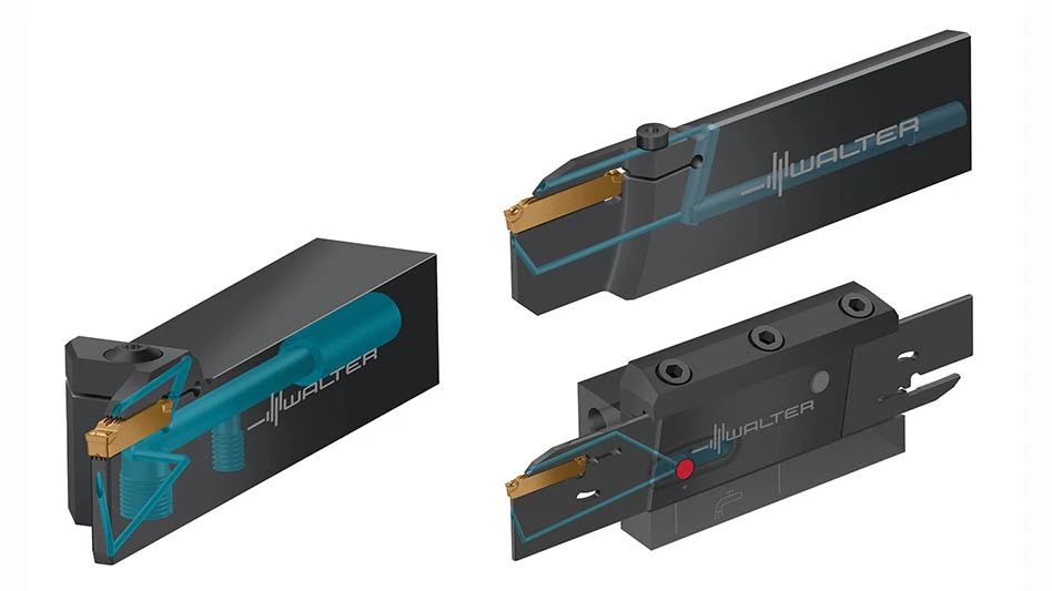 three parting and cutting tools showing internal coolant flow