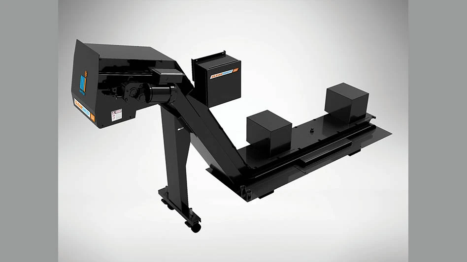 metal chip conveyor seen from above