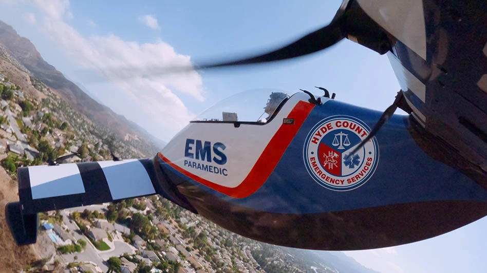 side view of a small evtol aircraft in flight