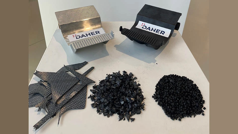 table top display of composite materials recycled