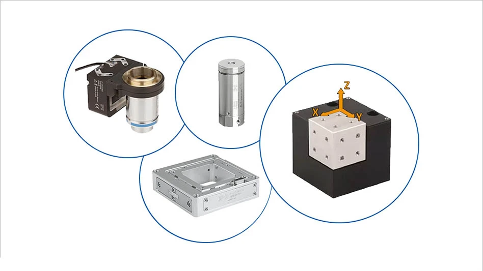 group of four piezo positioning stages each circled